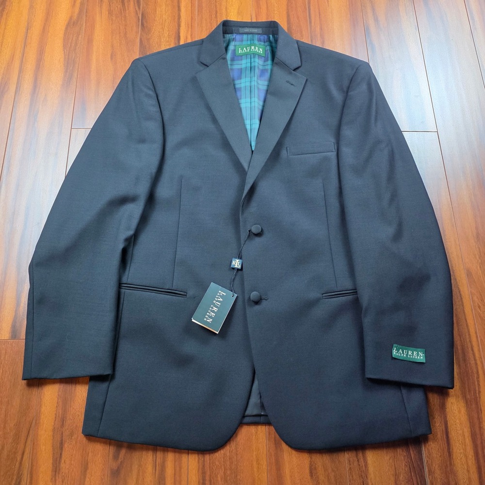 Lauren Ralph Lauren Mens 40R Tuxedo Jacket Super 100s Wool Black Watch Plaid NWT